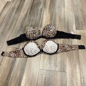 2 Victoria Secret Leopard Print Very Sexy Strapless Bra 34C